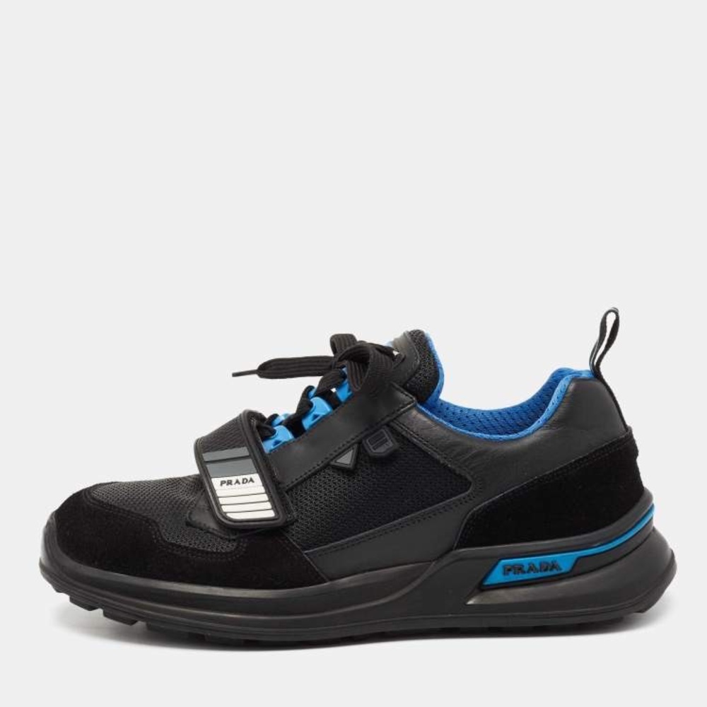 Prada Black Mechano Leather and Mesh Sneakers